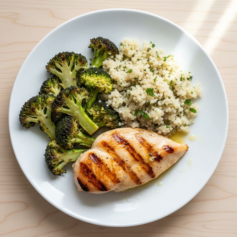 Grilled Chicken Breast with Quinoa and Roasted Broccoli
