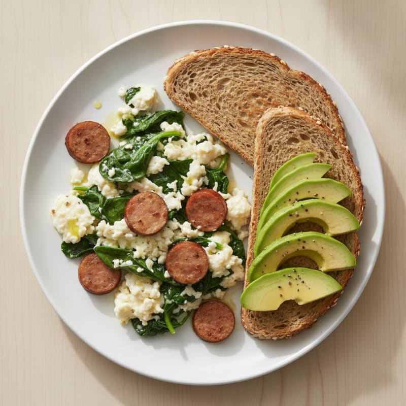 Scrambled Egg Whites with Spinach and Turkey Sausage