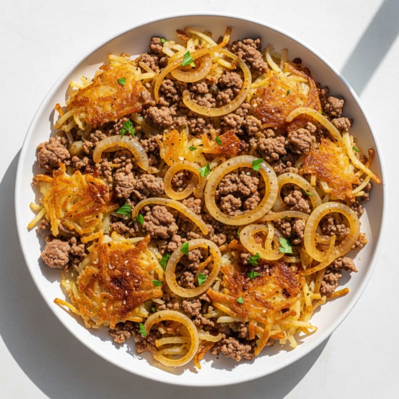 Ground Beef Hashbrown Skillet with Onions