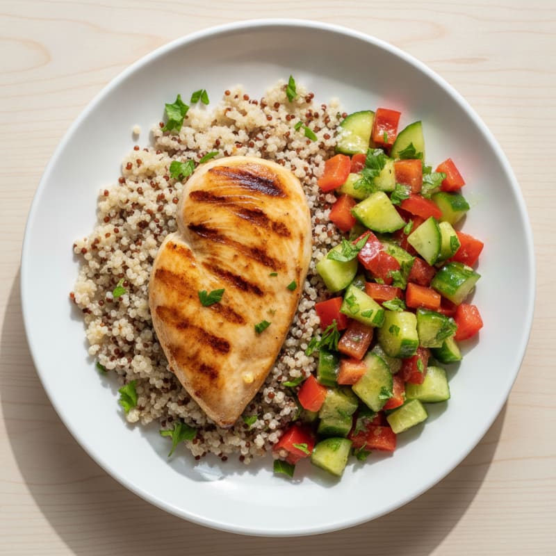 Grilled Chicken Breast with Quinoa and Crunchy Vegetable Salad
