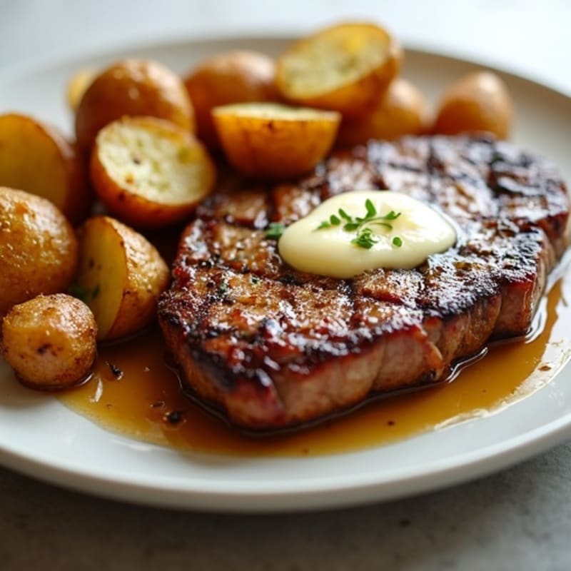Pan-Seared Garlic Butter Steak with Crispy Roasted Potatoes