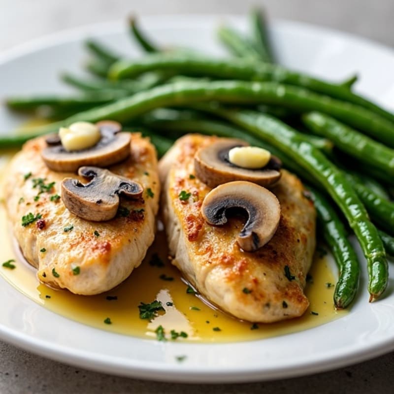 Garlic Butter Mushroom Chicken with Roasted Green Beans