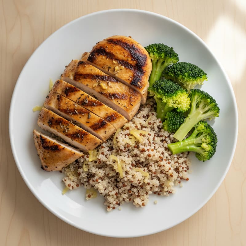 Grilled Chicken Breast with Quinoa and Steamed Broccoli