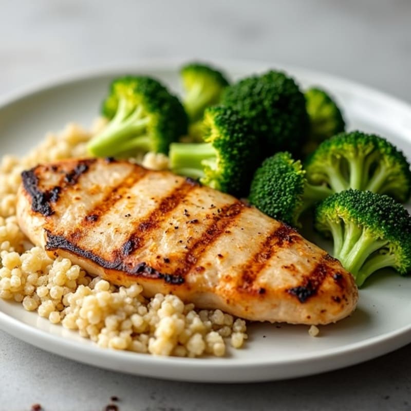 Grilled Chicken Breast with Quinoa and Roasted Broccoli