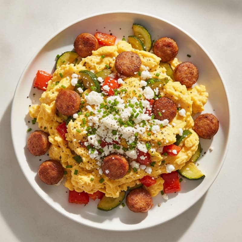 Hearty Scrambled Eggs with Roasted Vegetables