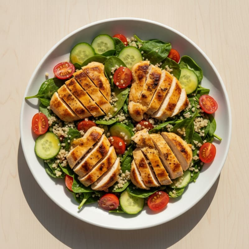 Grilled Chicken and Quinoa Salad with Fresh Spinach