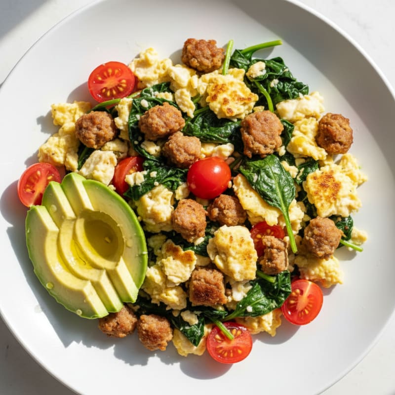 Egg White Scramble with Turkey Sausage and Spinach