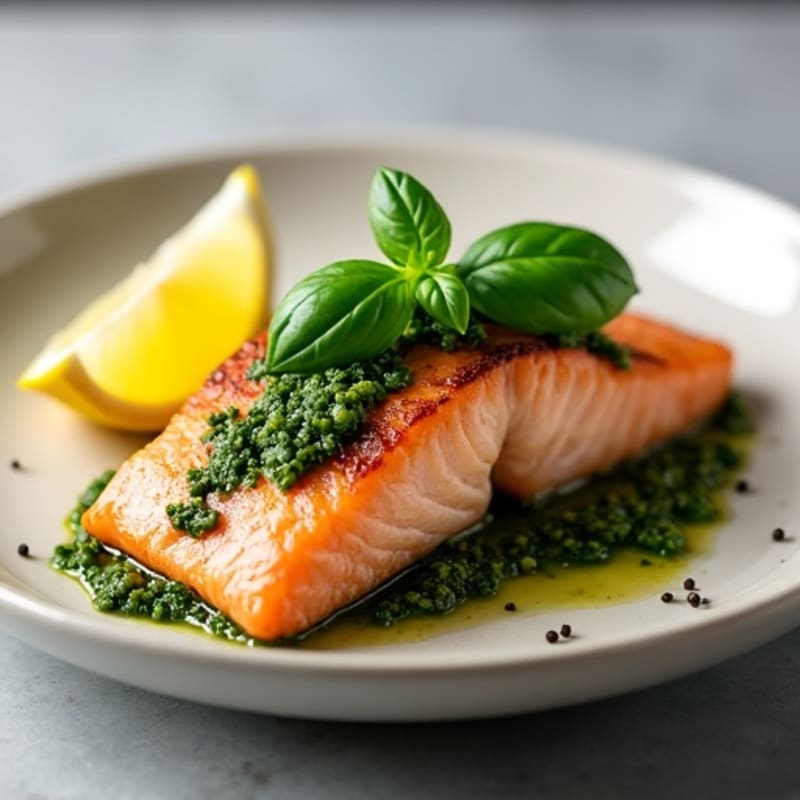 Pan-Seared Salmon with Fresh Basil Pesto