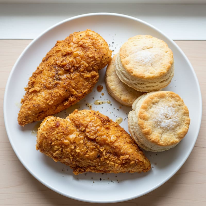 Crispy Buttermilk Fried Chicken with Fluffy Biscuits