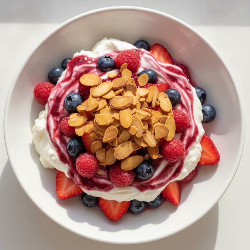 Greek Yogurt Protein Parfait with Mixed Berries and Almonds