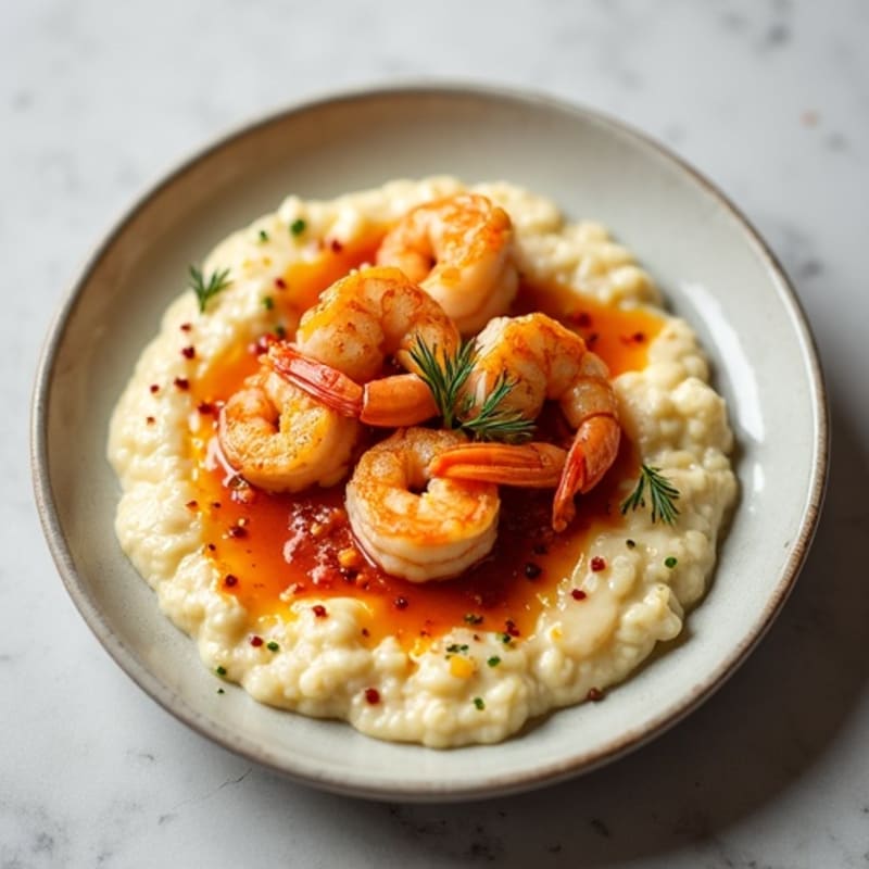 Spicy Pan-Seared Shrimp with Creamy Cauliflower Grits