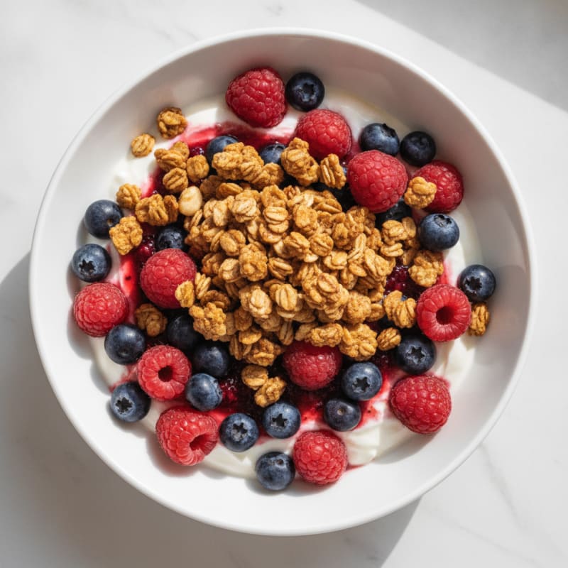 Creamy Greek Yogurt with Mixed Berries and Protein Granola