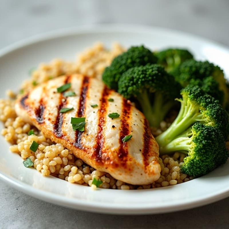 Grilled Chicken Breast with Quinoa and Roasted Broccoli