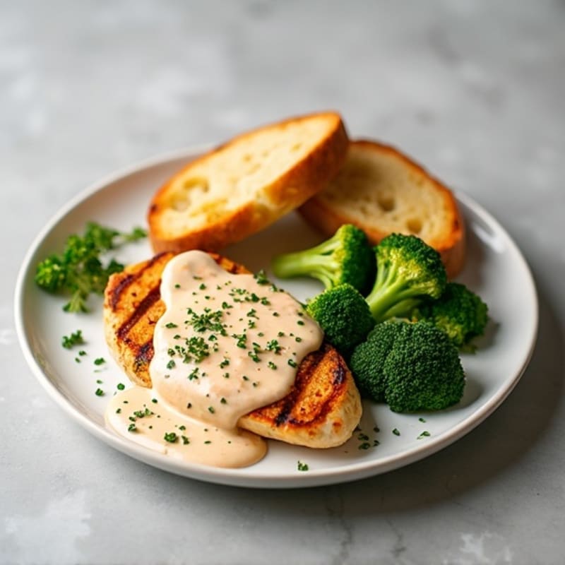 Grilled Chicken Breast with Greek Yogurt Paprika Sauce and Steamed Broccoli