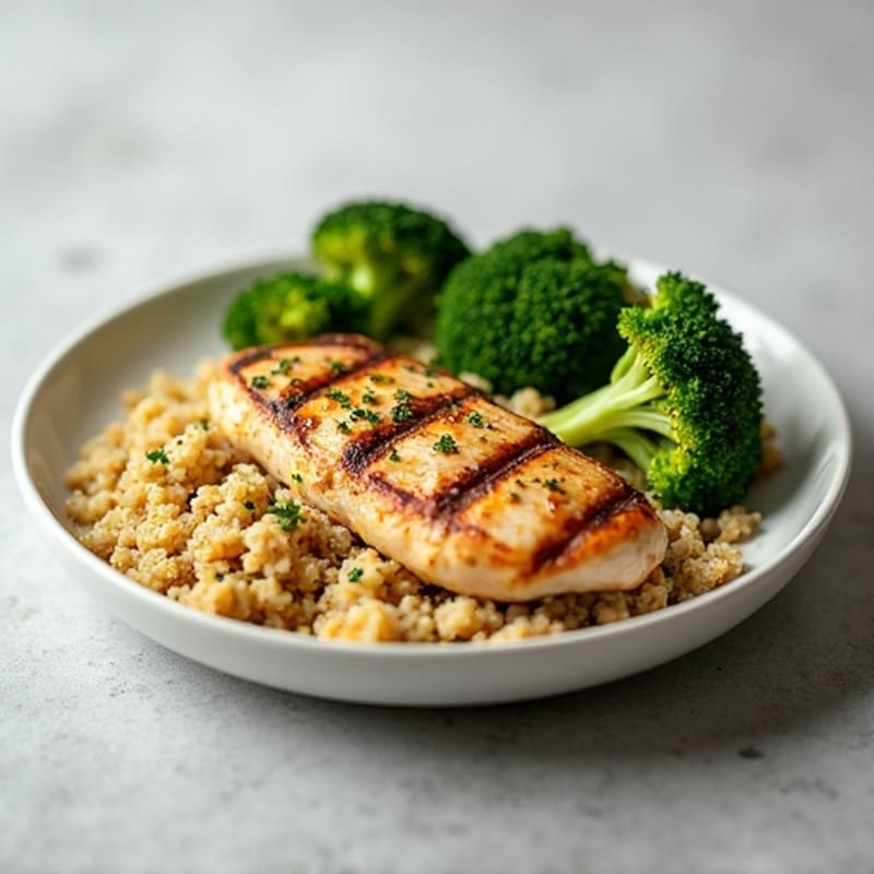 Grilled Chicken Breast with Quinoa and Roasted Broccoli