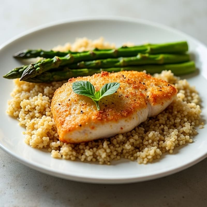 Crispy Lemon Herb Chicken with Roasted Asparagus and Quinoa