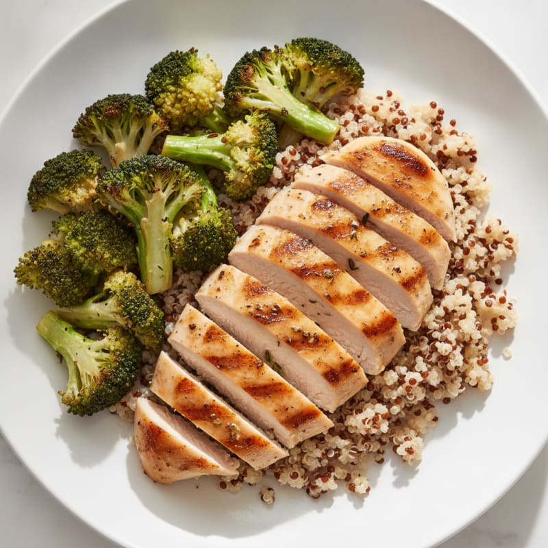 Grilled Chicken Breast with Quinoa and Roasted Broccoli