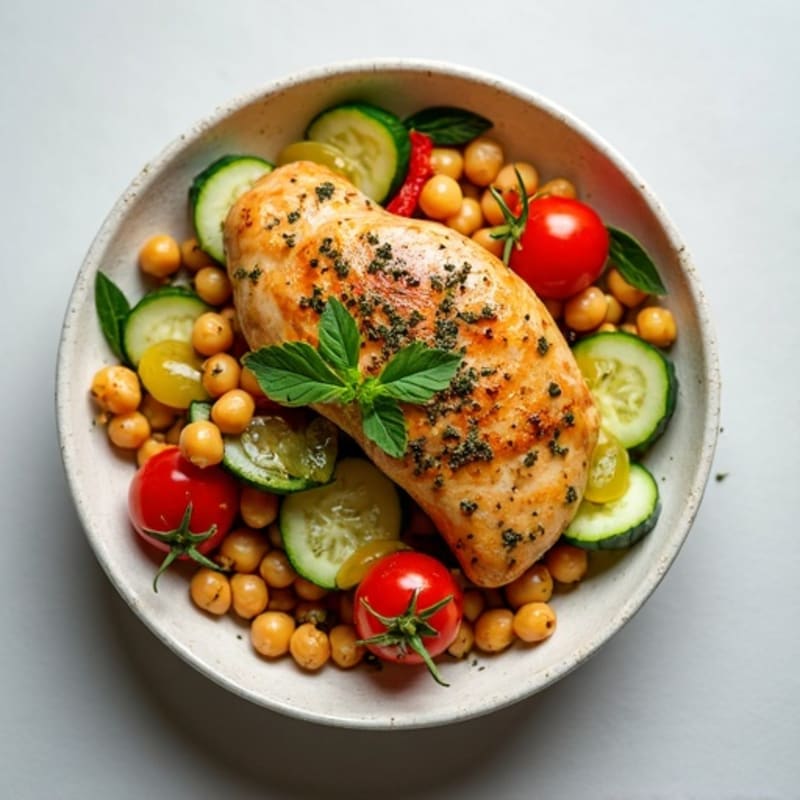 Herb-Roasted Chicken and Chickpea Bowl with Fresh Vegetables