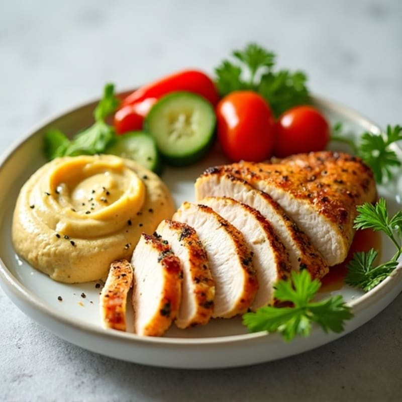 Lemon-Herb Chicken with Creamy Hummus and Fresh Crisp Vegetables