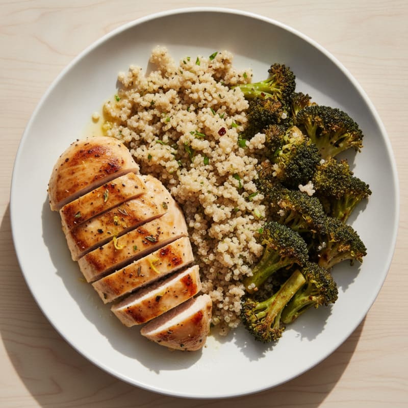 Grilled Chicken Breast with Quinoa and Roasted Broccoli