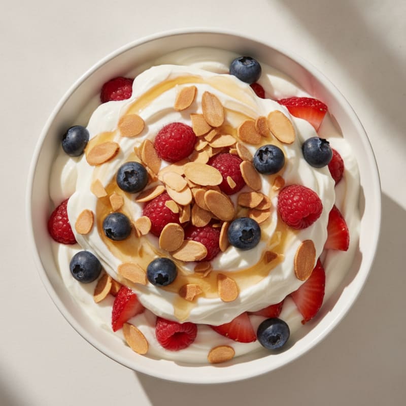 Greek Yogurt Protein Parfait with Mixed Berries and Almonds