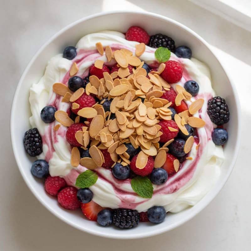 Greek Yogurt Protein Parfait with Mixed Berries and Almonds