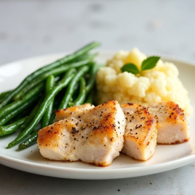 Seared Turkey Breast with Steamed Green Beans and Mashed Cauliflower