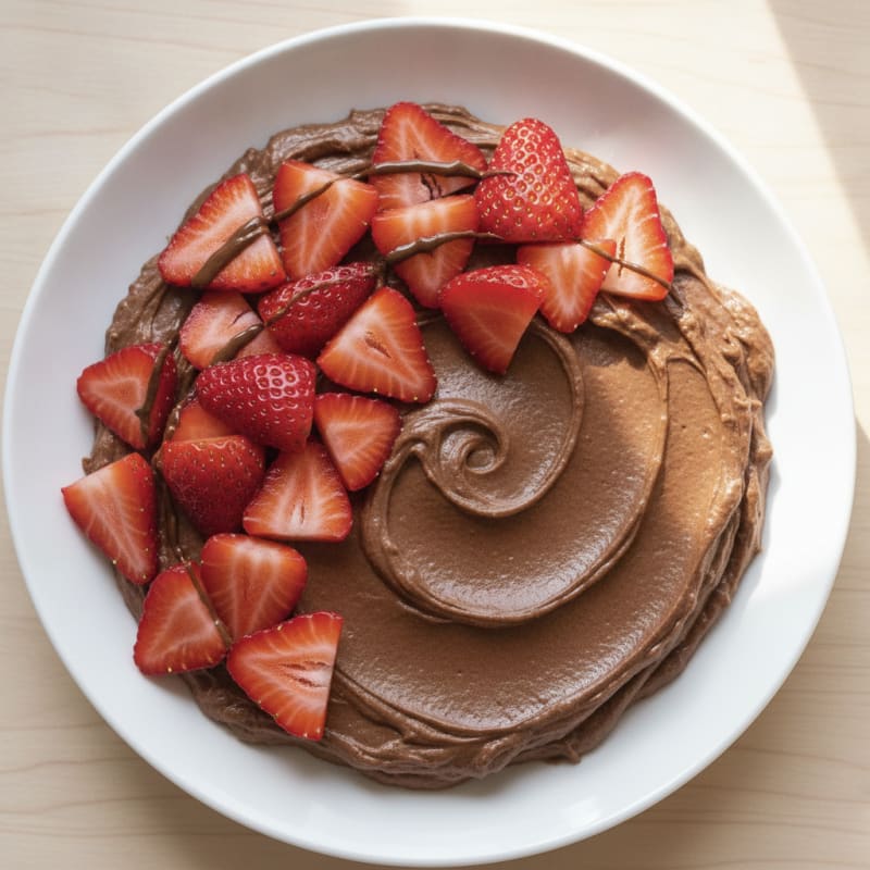 Silky Chocolate Protein Pudding with Sliced Strawberries