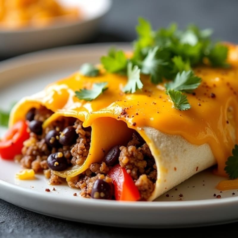 Hearty Lean Ground Beef and Black Bean Baked Tortillas with Melted Cheese