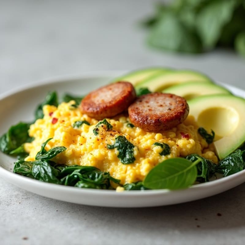 Egg White Spinach Scramble with Grilled Turkey Sausage