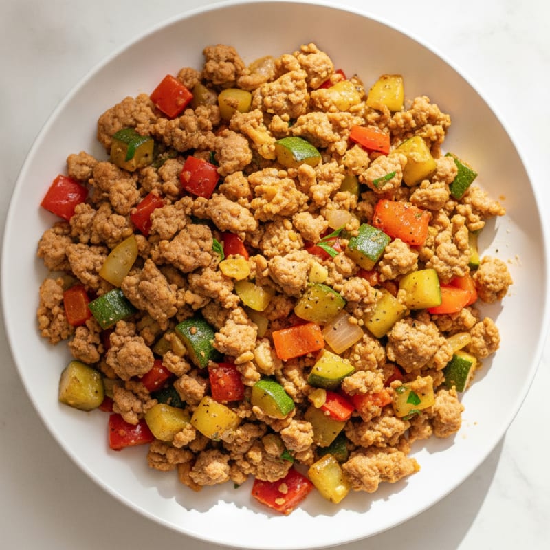 Zesty Ground Turkey and Rainbow Vegetable Skillet