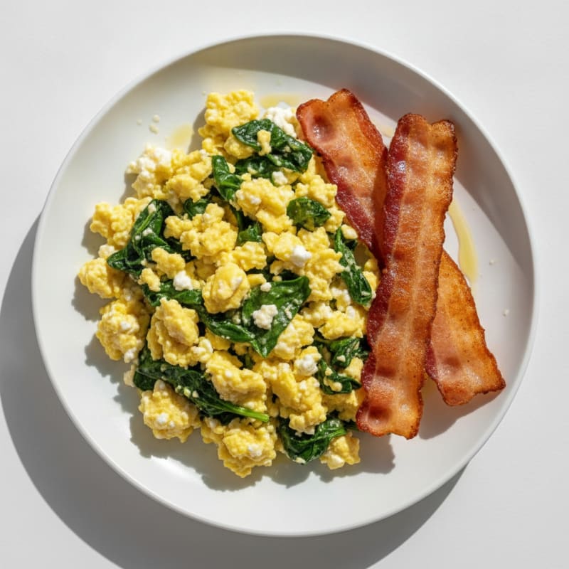 Cottage Cheese Scramble with Spinach and Turkey Bacon