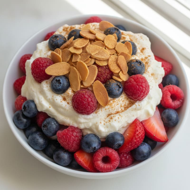 Greek Yogurt Protein Parfait with Mixed Berries and Almonds