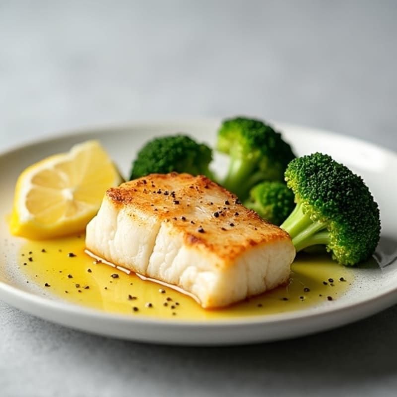 Seared Cod with Steamed Broccoli and Lemon