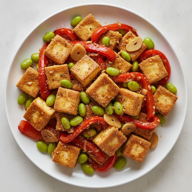 Garlic-Ginger Tofu with Roasted Peppers