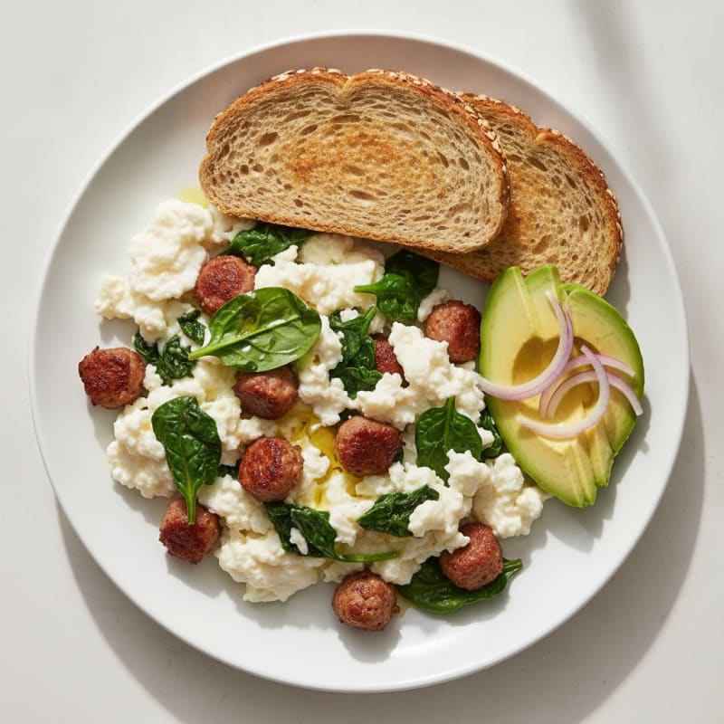 Egg White Scramble with Turkey Sausage and Spinach