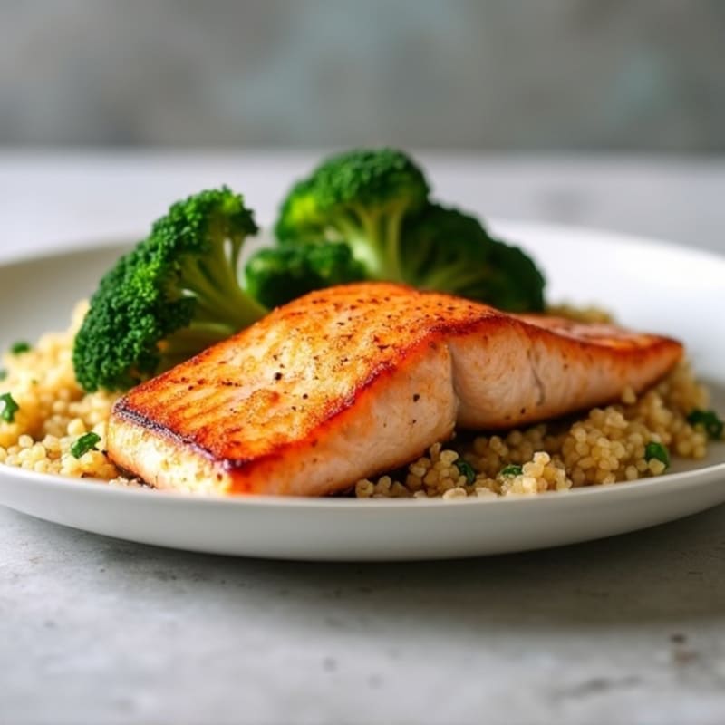 Seared Salmon Fillet with Roasted Broccoli and Quinoa