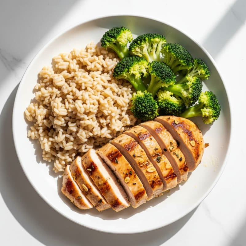 Grilled Turkey Breast with Steamed Broccoli and Brown Rice