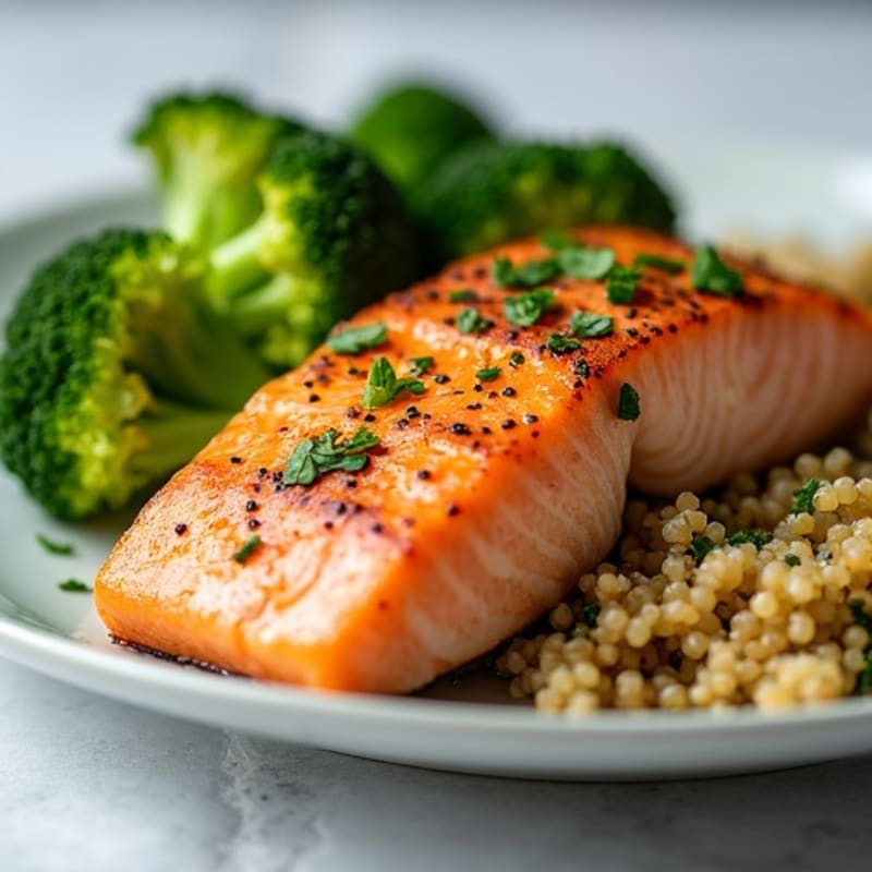 Seared Salmon with Roasted Broccoli and Quinoa
