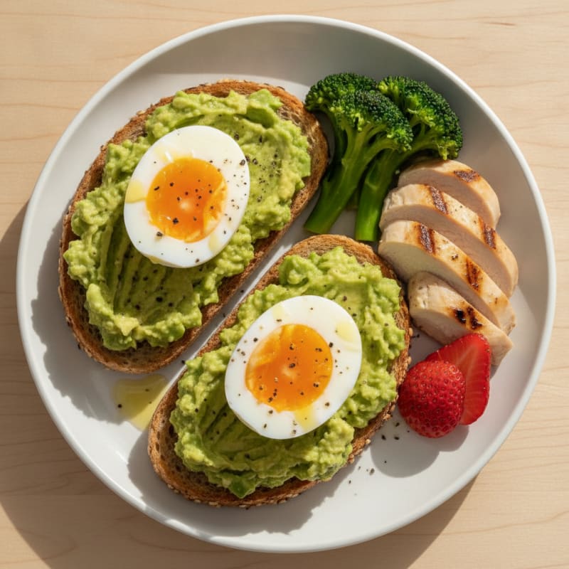 Egg and Avocado Toast with Fresh Fruit