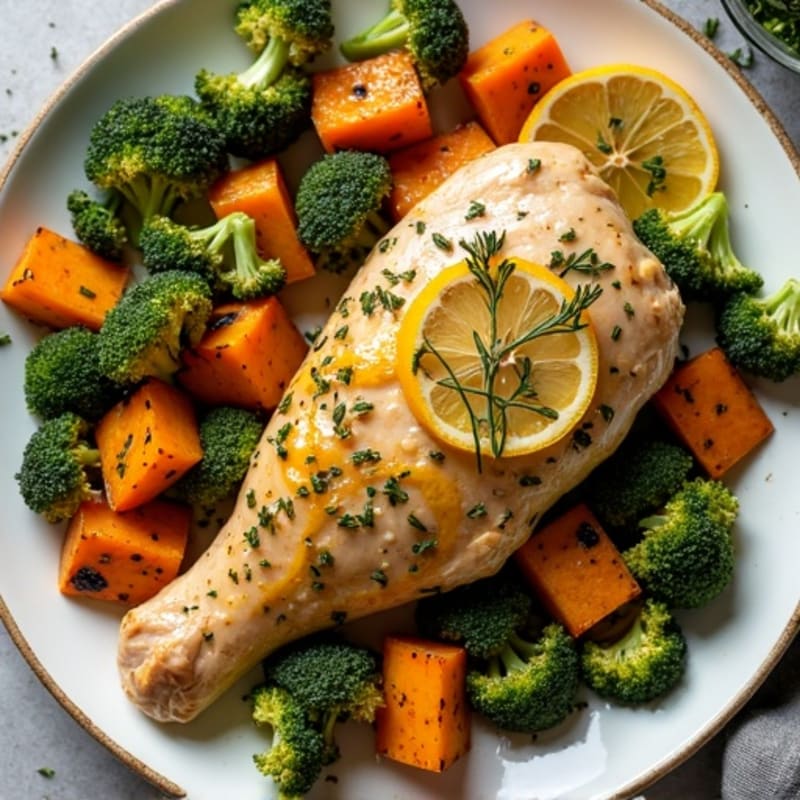 Sheet Pan Lemon Herb Chicken with Roasted Broccoli and Sweet Potatoes