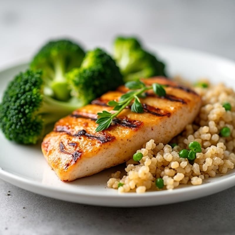 Grilled Chicken Breast with Quinoa and Steamed Broccoli