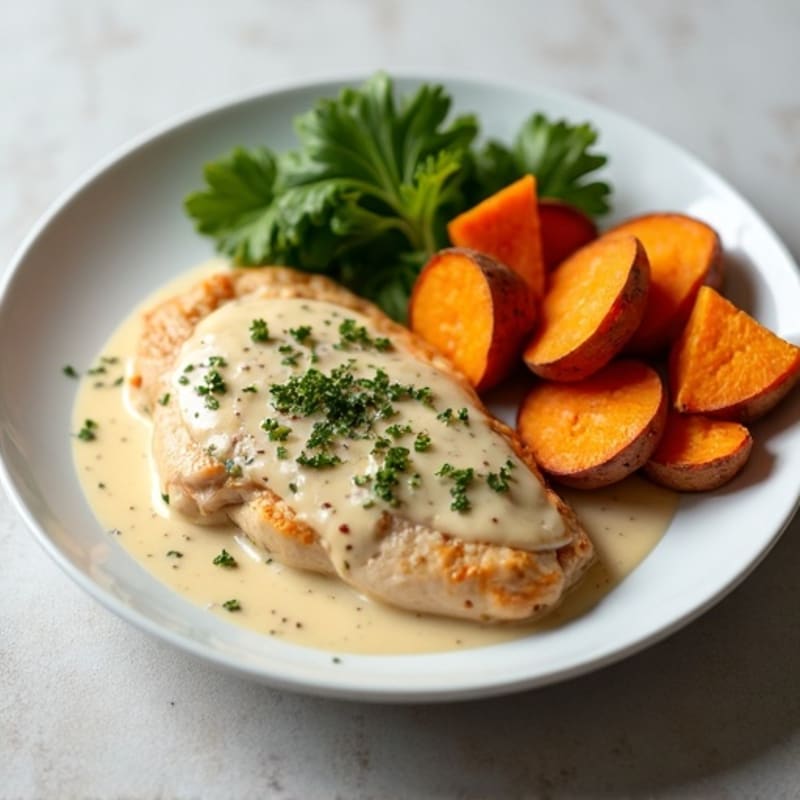 Creamy Coconut Chicken with Roasted Sweet Potatoes