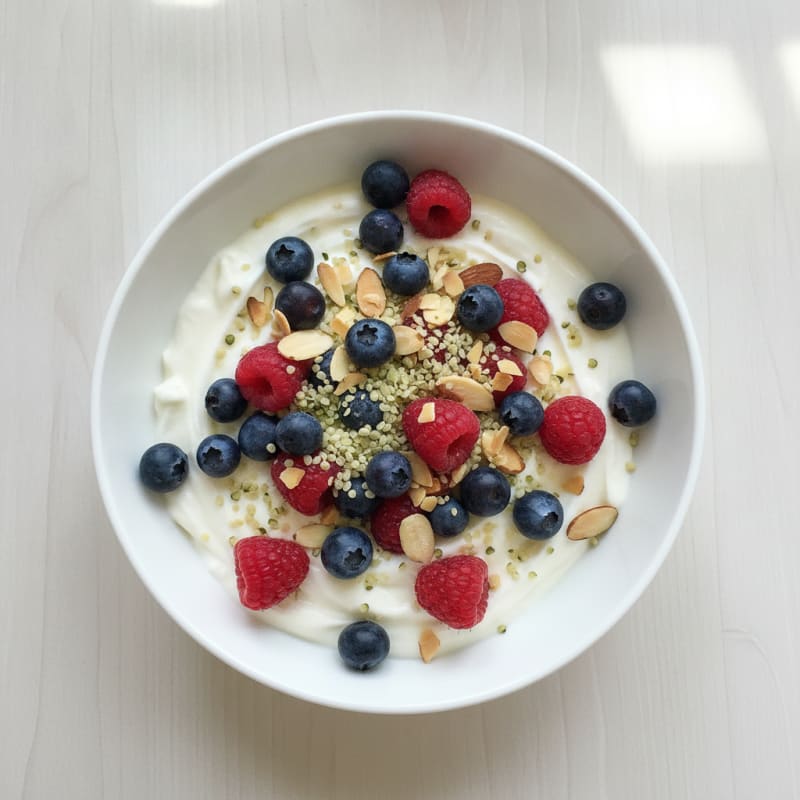 Silky Vanilla Greek Yogurt Bowl with Hemp Seeds and Berries