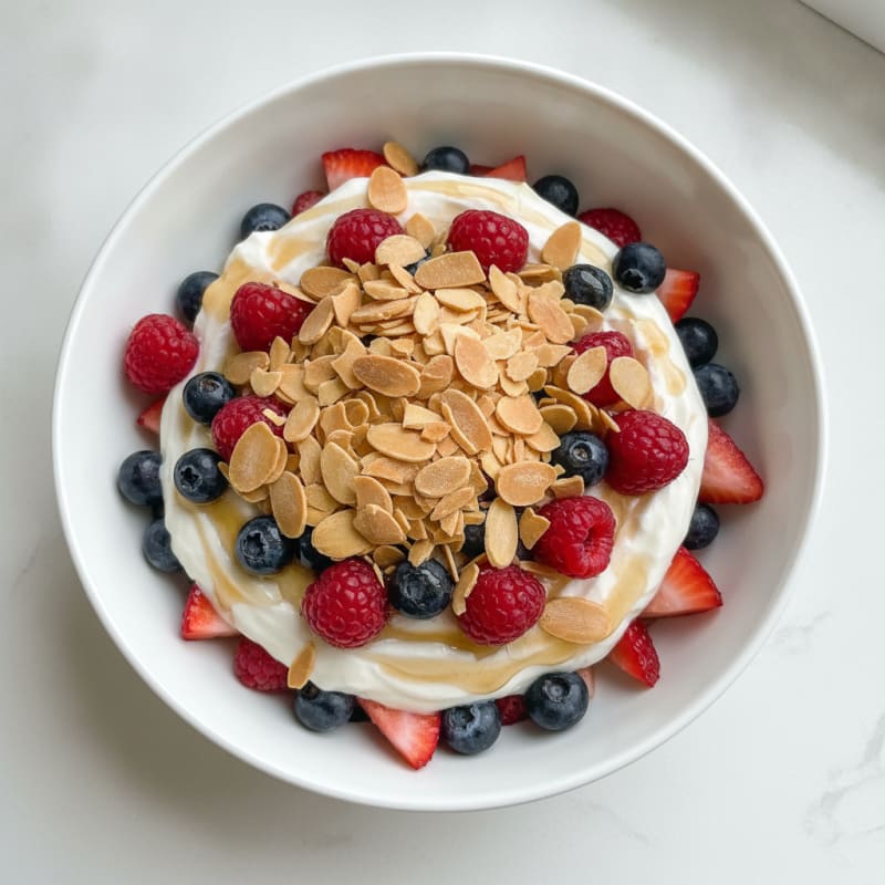Greek Yogurt Protein Parfait with Mixed Berries and Almonds