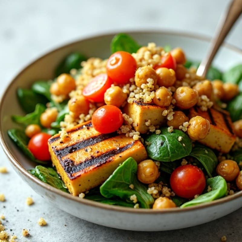 Grilled Tofu and Quinoa Salad with Roasted Chickpeas