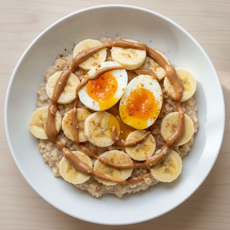 Peanut Butter Banana Oatmeal with Eggs