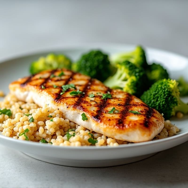 Grilled Chicken Breast with Quinoa and Steamed Broccoli