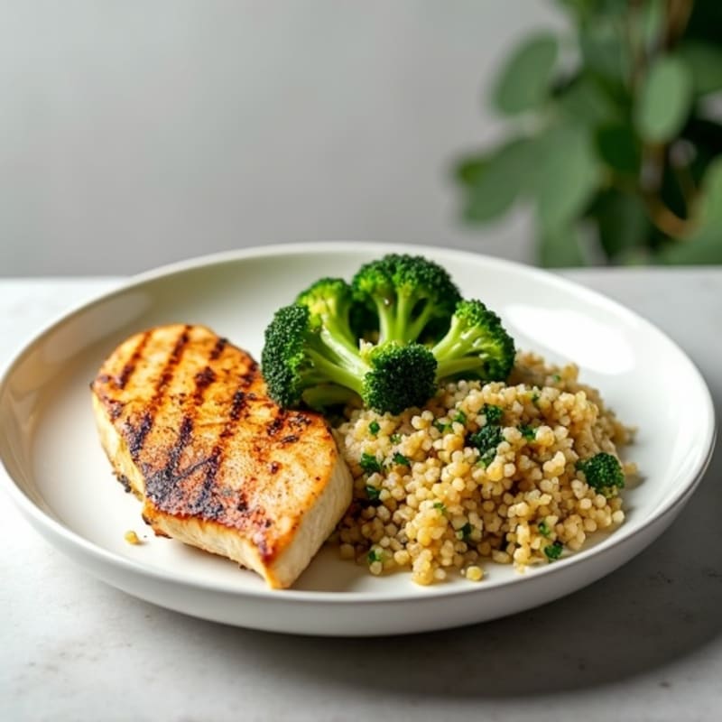 Grilled Chicken Breast with Quinoa and Steamed Broccoli