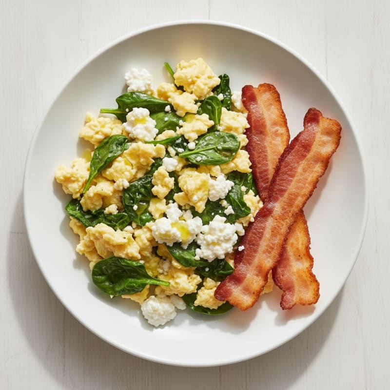 Cottage Cheese Scramble with Spinach and Turkey Bacon